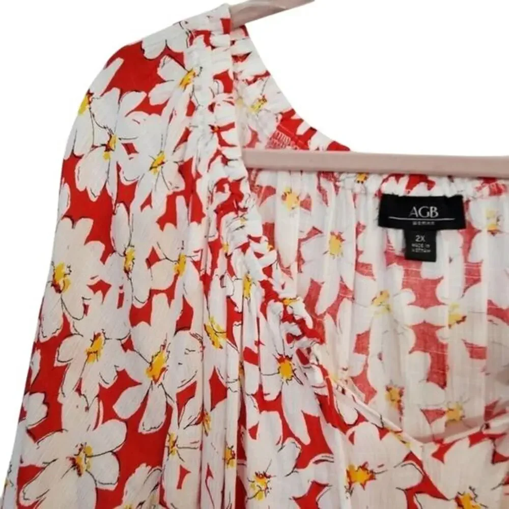 New daisy floral off‎ shoulder peasant blouse plus
